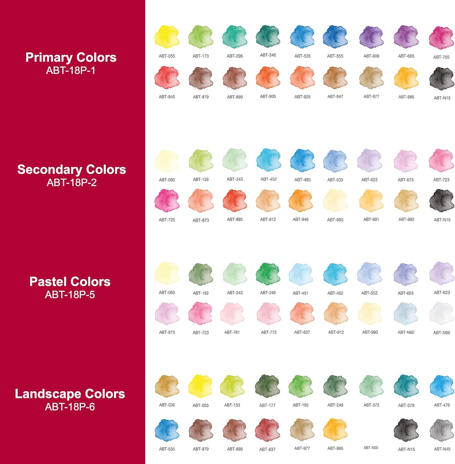 ABT Dual Brush Pen set van 18 Pastel Colors (waterbasis)