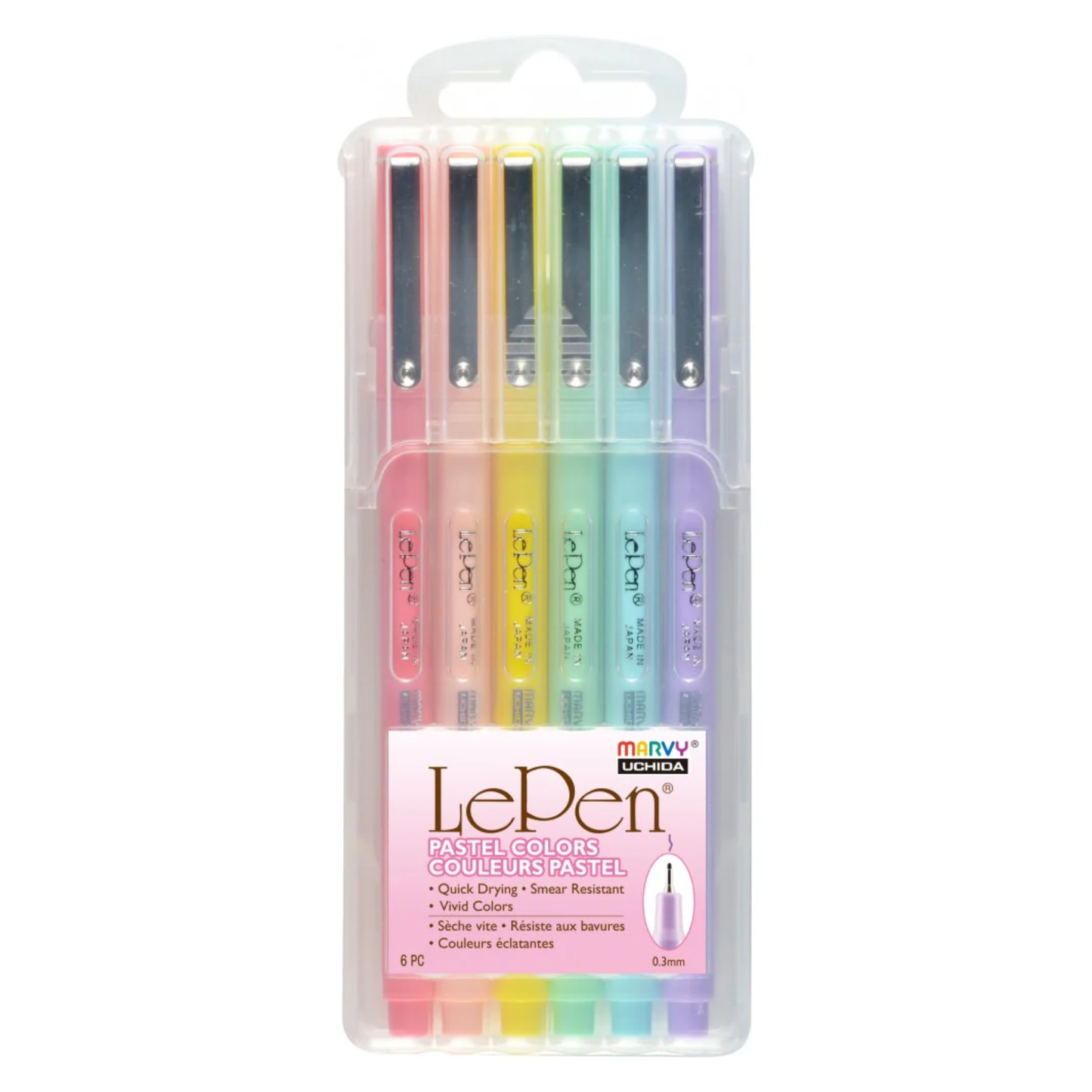 Marvy Uchida Le Pen Pastel ensemble de 6 pièces 0,3 mm dans un étui de rangement solide