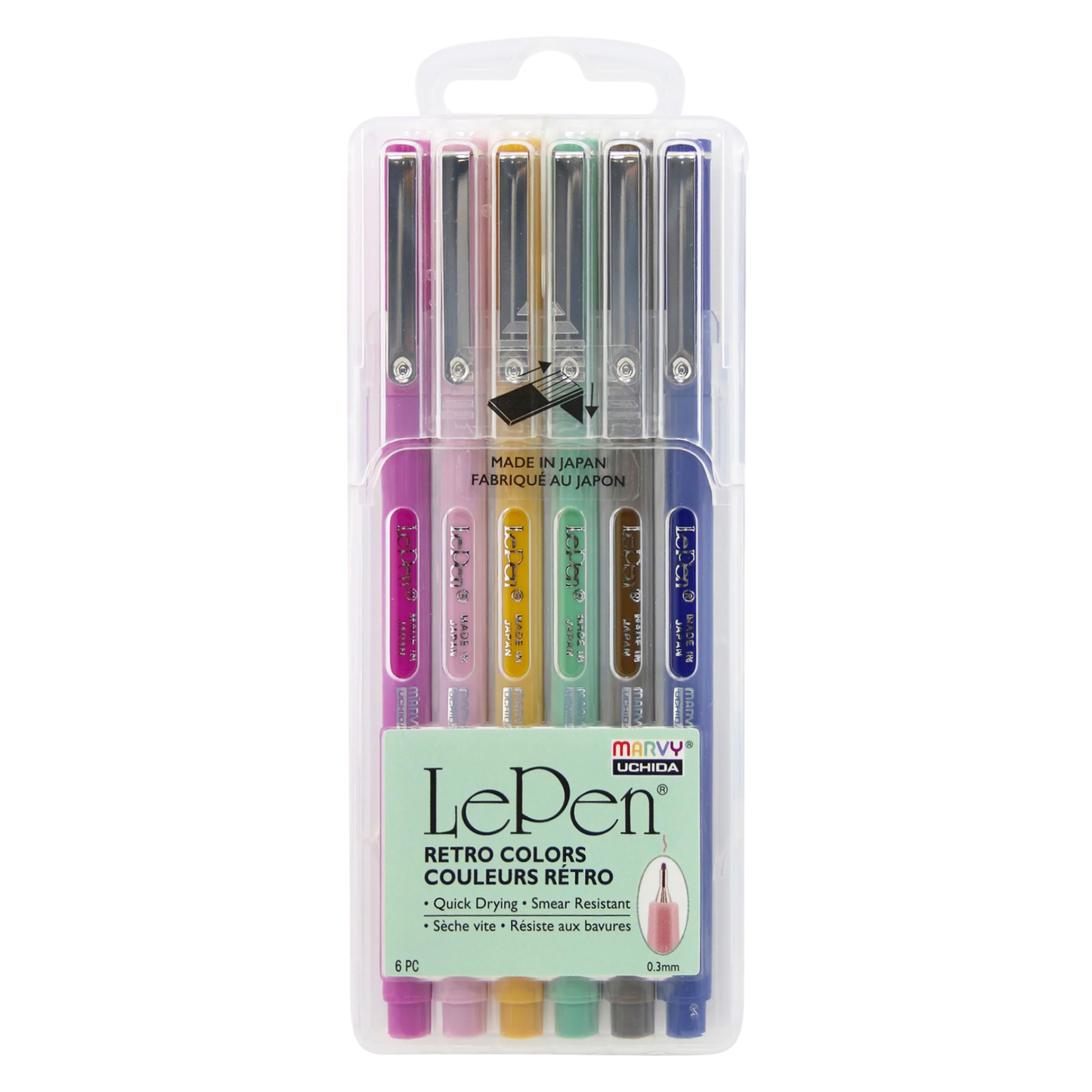 Marvy Uchida Le Pen Retro Colors 6-delige set 0,3 mm in stevige opbergcase