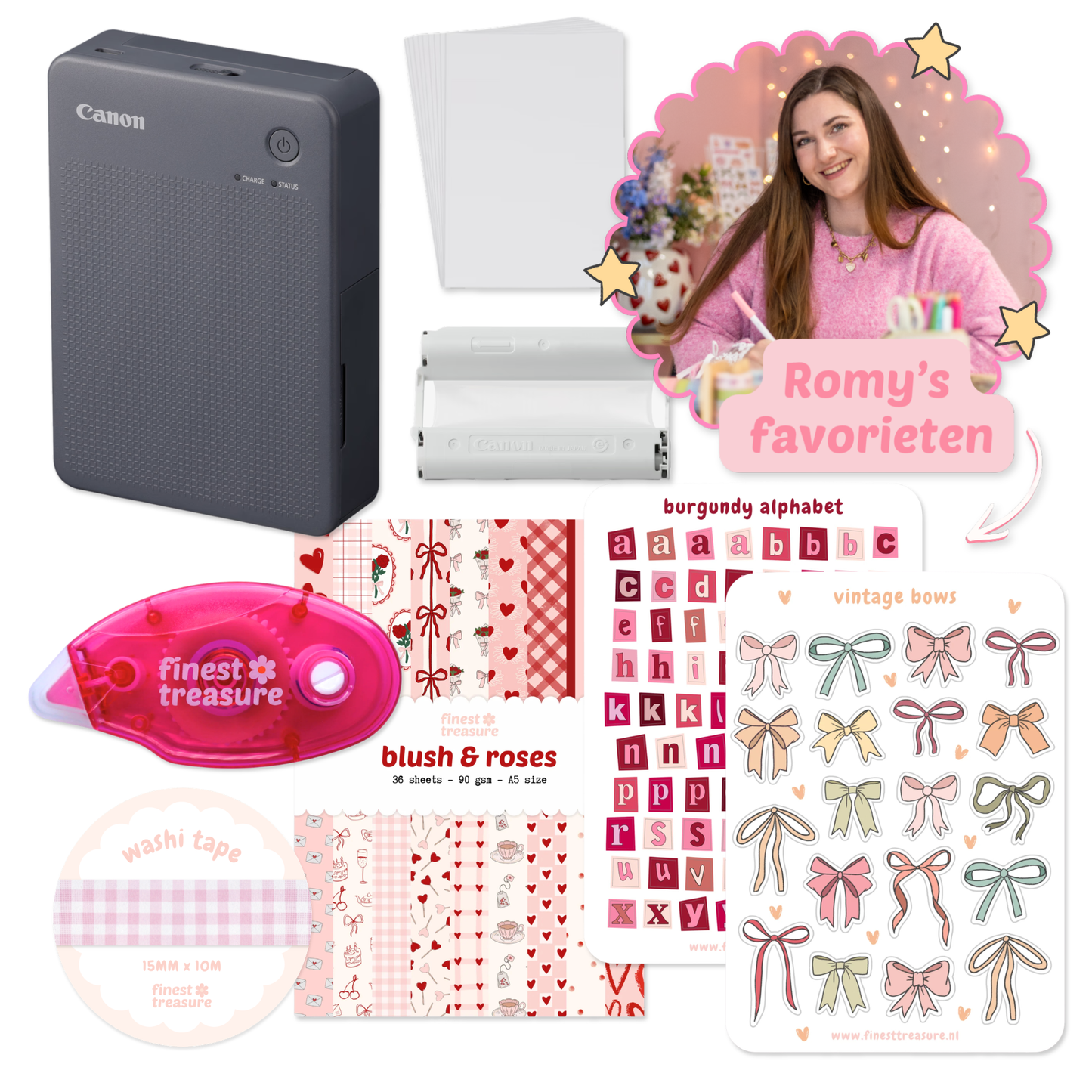 Romy's Favorieten Box (Canon SELPHY QX20, papier, washi tape, stickers, lijm)