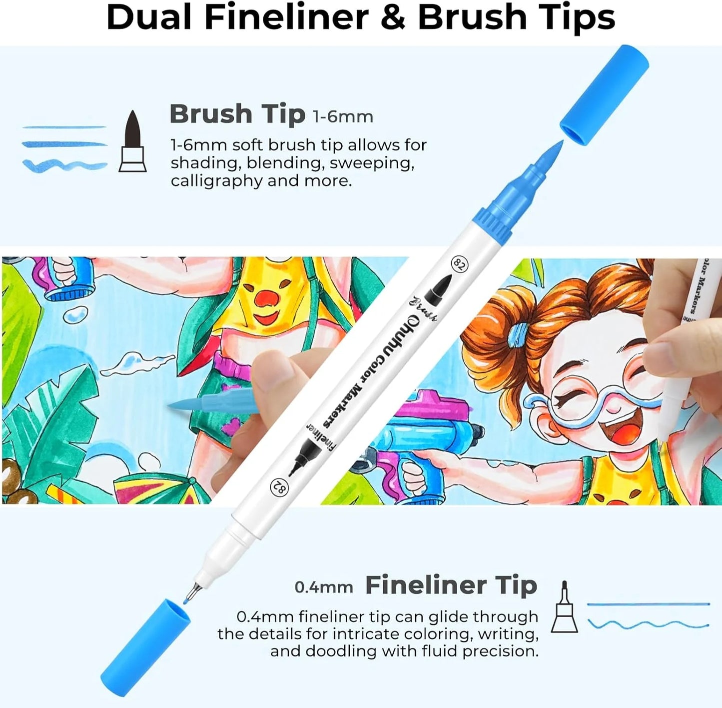 Ohuhu Dual Tip Brush markers – waterbasis – set van 160 in zwarte etui