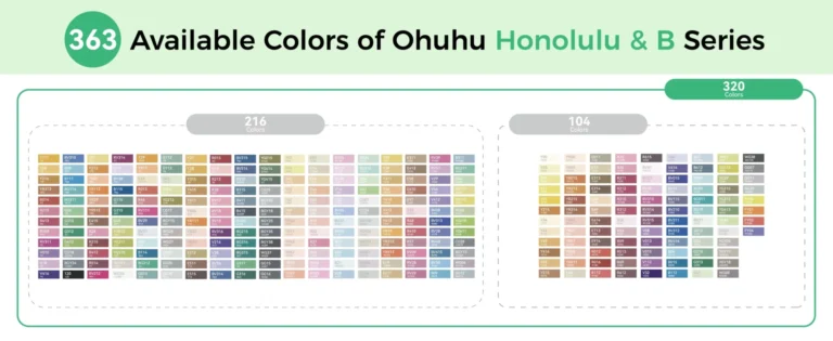 Ohuhu Honolulu B Series - 363 beschikbare kleuren overzicht