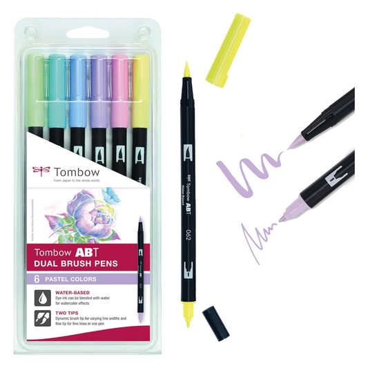 Tombow ABT Dual Brush Pen set van 6 Pastel Colors (waterbasis)