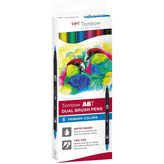 Tombow ABT Dual Brush Pen set van 6 primaire kleuren (waterbasis)