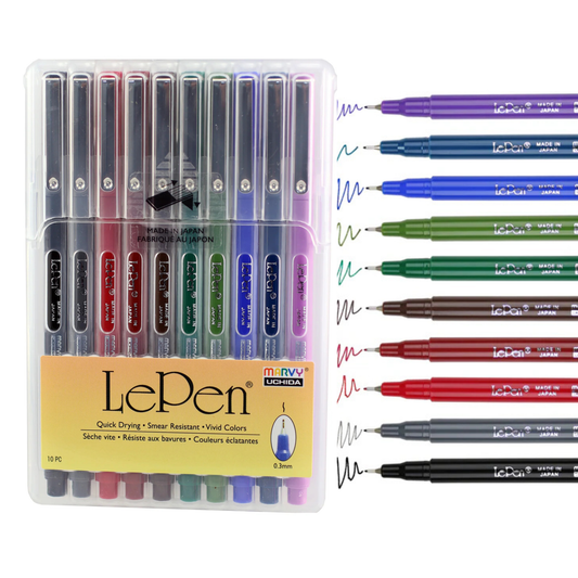Marvy Uchida Le Pen Dunkel 10-teiliges Set 0,3 mm in stabilem Aufbewahrungskoffer