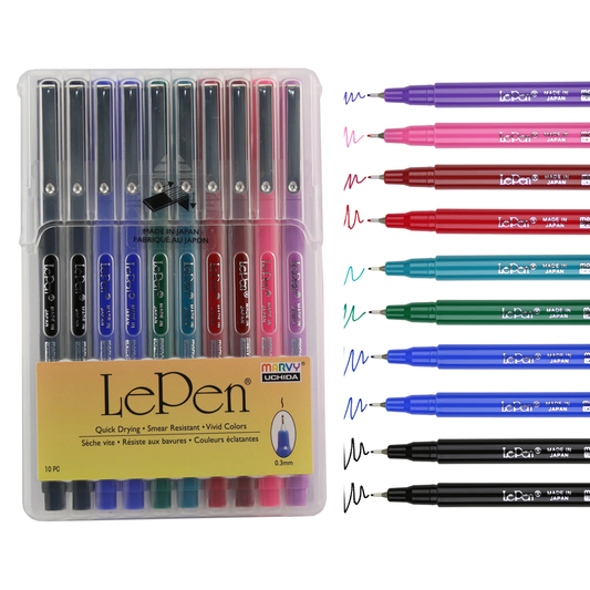 Marvy Uchida Le Pen Basic 10-teiliges Set 0,3 mm in stabilem Aufbewahrungskoffer