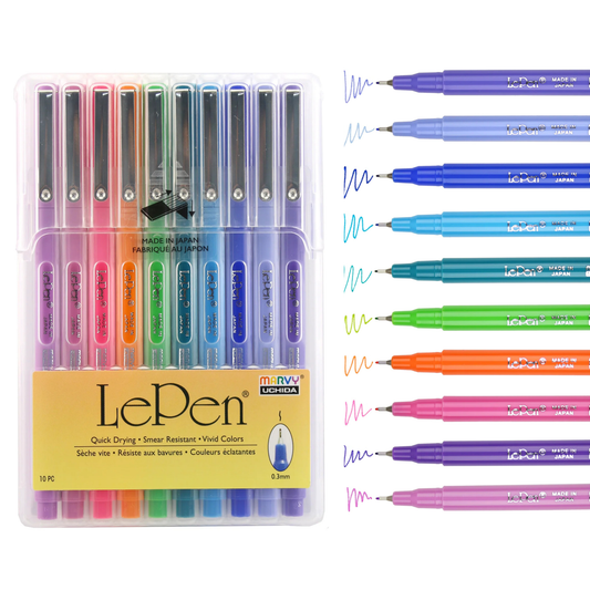 Marvy Uchida Le Pen Bright 10-teiliges Set 0,3 mm in stabilem Aufbewahrungskoffer