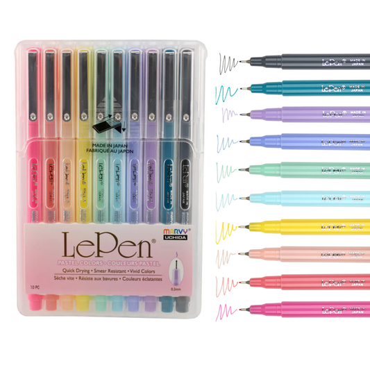 Marvy Uchida Le Pen Pastellfarben 10-teiliges Set 0,3 mm in stabilem Aufbewahrungskoffer