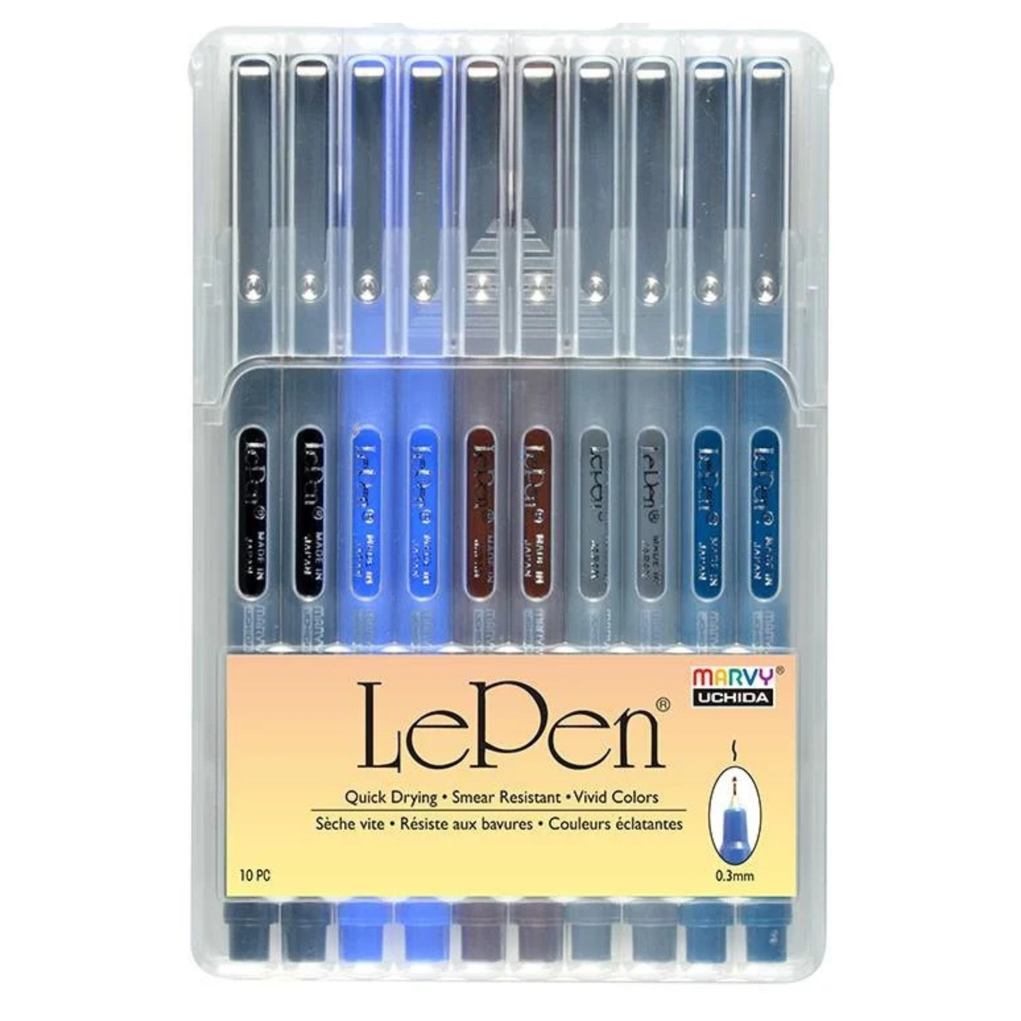 Marvy Uchida Le Pen Earth Tone 10-teiliges Set 0,3 mm in stabilem Aufbewahrungskoffer