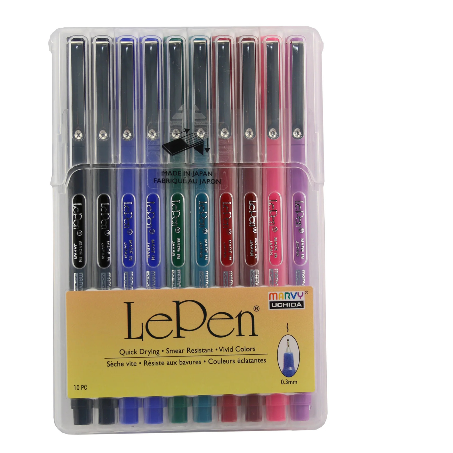 Marvy Uchida Le Pen Basic 10-teiliges Set 0,3 mm in stabilem Aufbewahrungskoffer