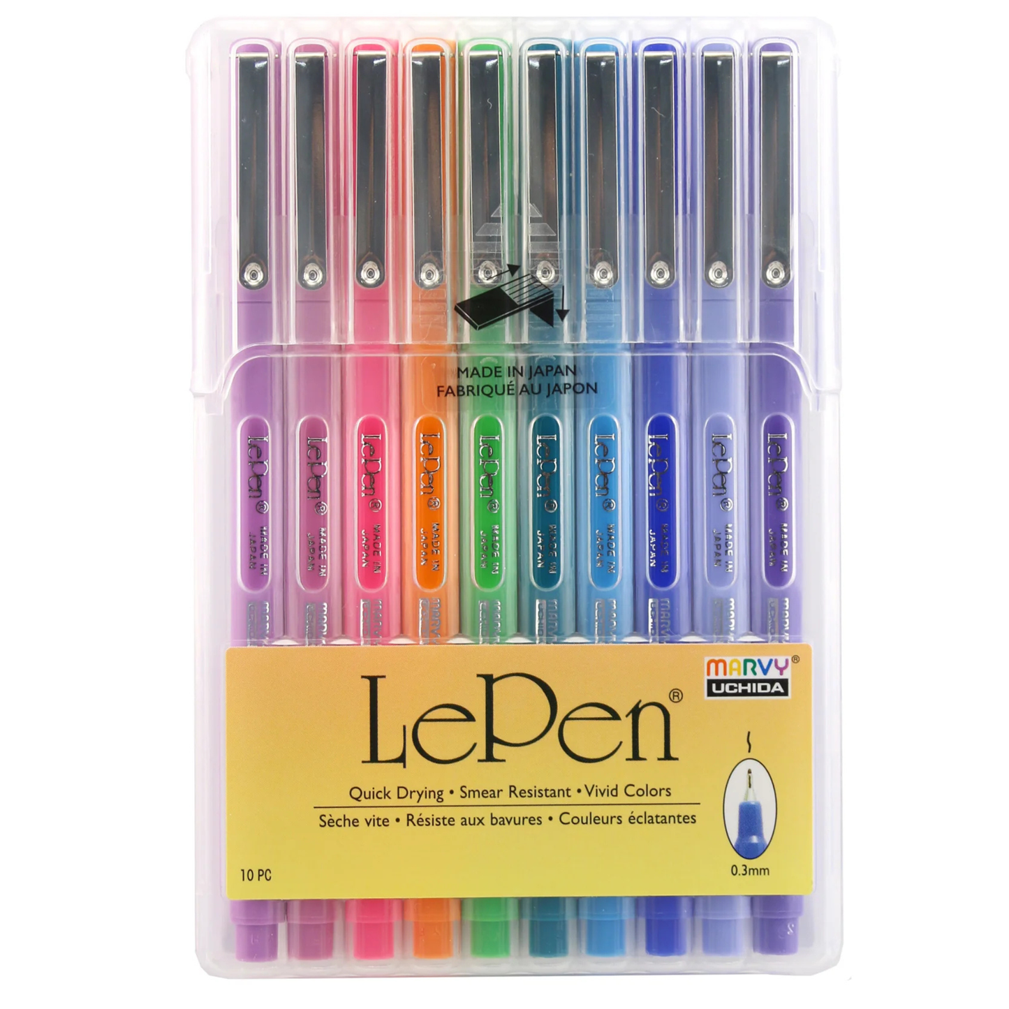 Marvy Uchida Le Pen Bright 10-teiliges Set 0,3 mm in stabilem Aufbewahrungskoffer