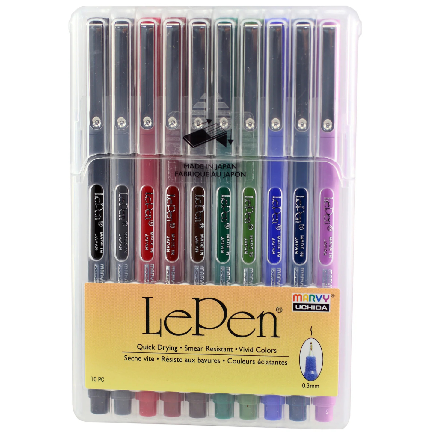 Marvy Uchida Le Pen Dunkel 10-teiliges Set 0,3 mm in stabilem Aufbewahrungskoffer