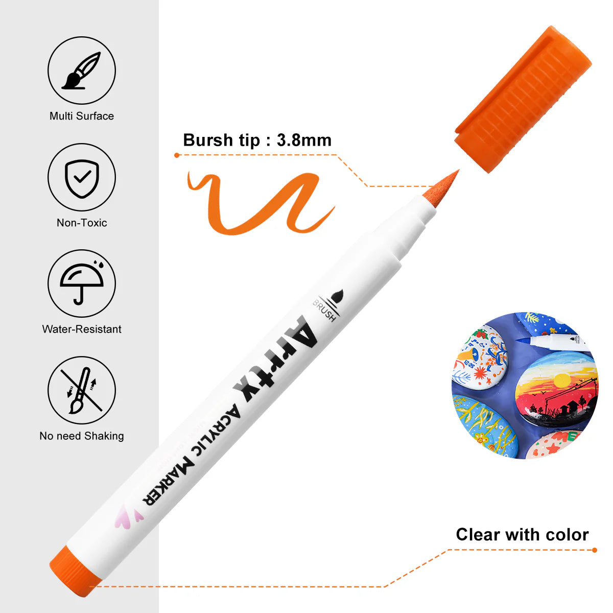 Arrtx Acrylmarkers Paint Brush Tip Markers – 30 kleuren (30B)