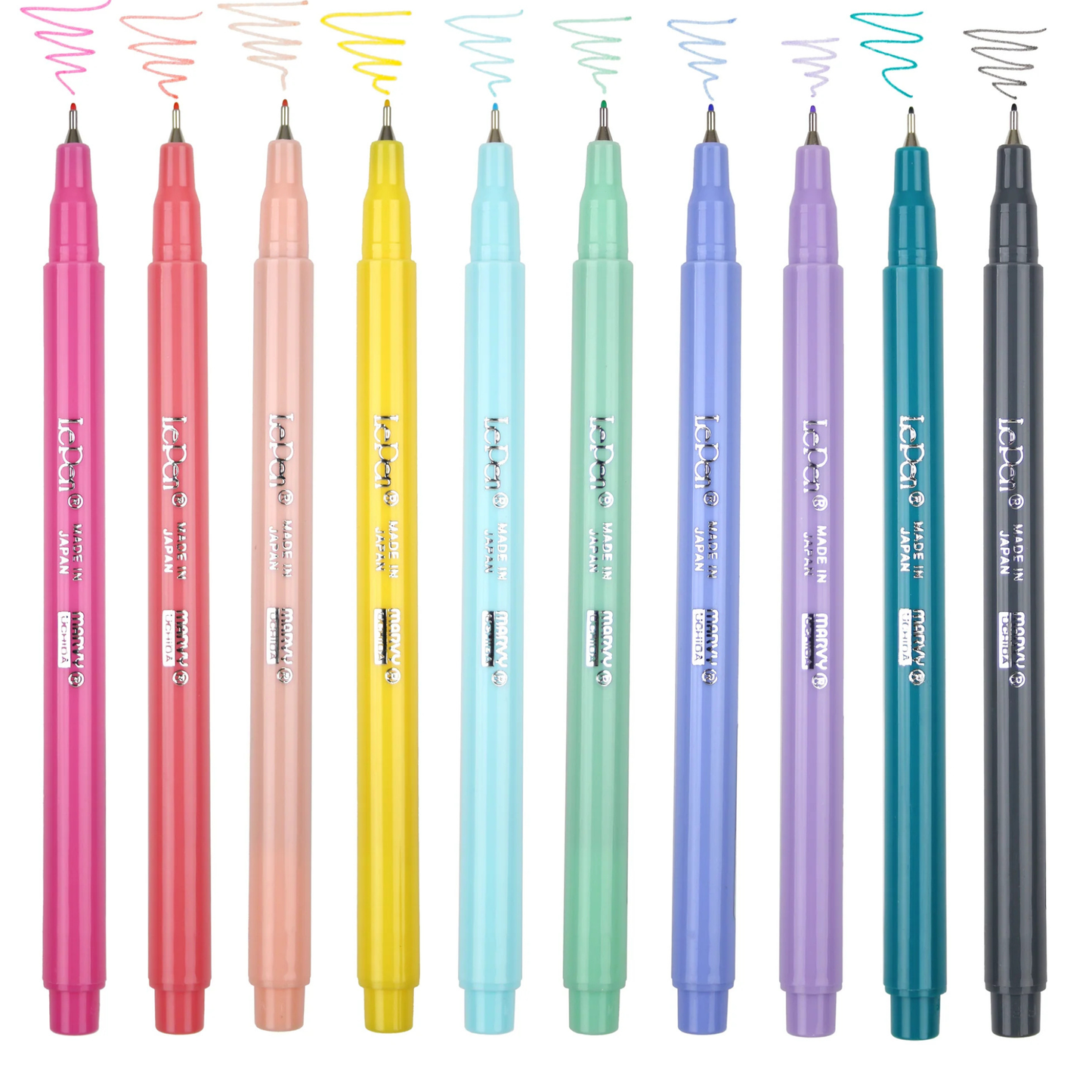 Marvy Uchida Le Pen Pastellfarben 10-teiliges Set 0,3 mm in stabilem Aufbewahrungskoffer