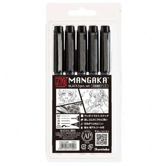 Kuretake ZIG CARTOONIST MANGAKA Black 5 Set