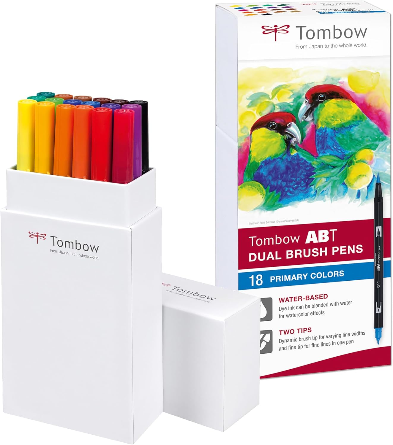 ABT Dual Brush Pen set van 18 Primary Colors (waterbasis)