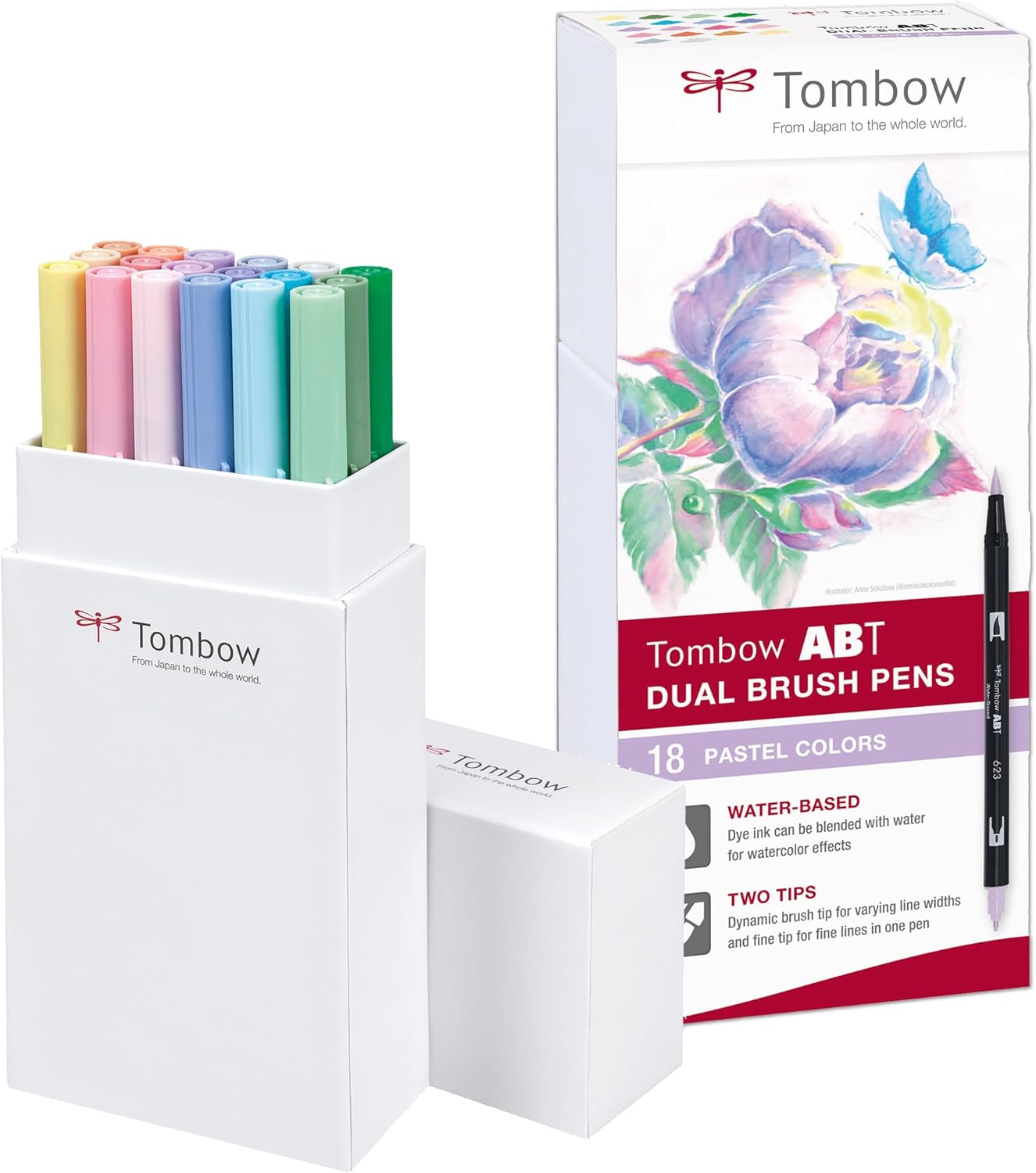 ABT Dual Brush Pen set van 18 Pastel Colors (waterbasis)