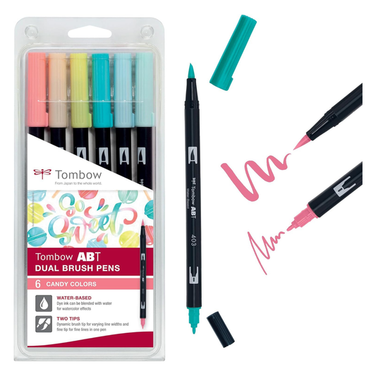 Tombow ABT Dual Brush Pen set van 6 Candy Colors (waterbasis)