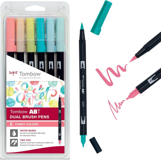 ABT Dual Brush Pen set van 6 Candy Colors (waterbasis)