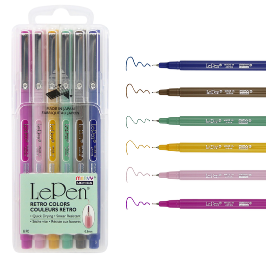 Marvy Uchida Le Pen Retro Colors 6-delige set 0,3 mm in stevige opbergcase