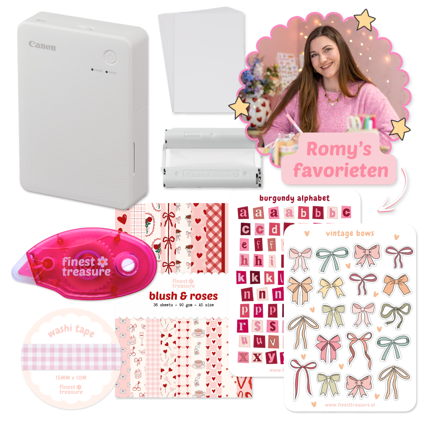 Romy's Favorieten Box (Canon SELPHY QX20, papier, washi tape, stickers, lijm)