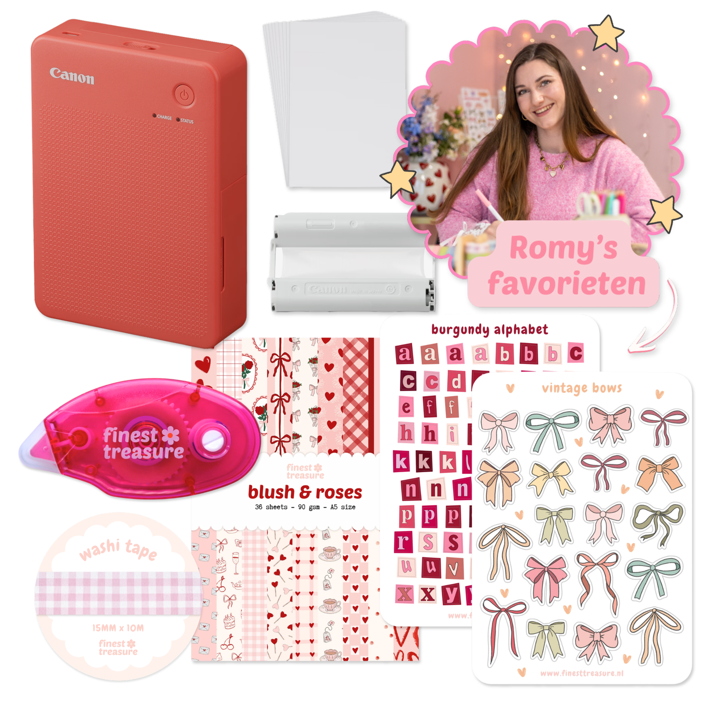 Romy's Favorieten Box (Canon SELPHY QX20, papier, washi tape, stickers, lijm)