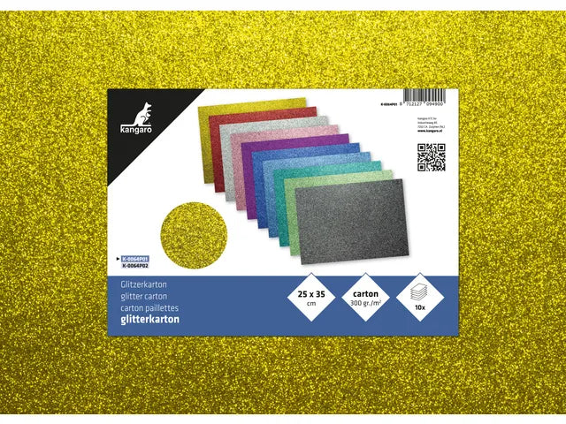 Glitterkarton Kangaro pak 10 vel 25x35cm, 10 kleuren 300 grams