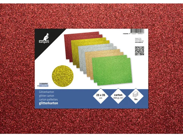 Glitzerkarton Kangaro Packung 10 Blatt 25x35cm, 2x5 Farben 300 Gramm