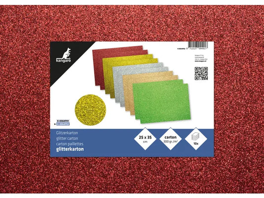 Glitzerkarton Kangaro Packung 10 Blatt 25x35cm, 2x5 Farben 300 Gramm