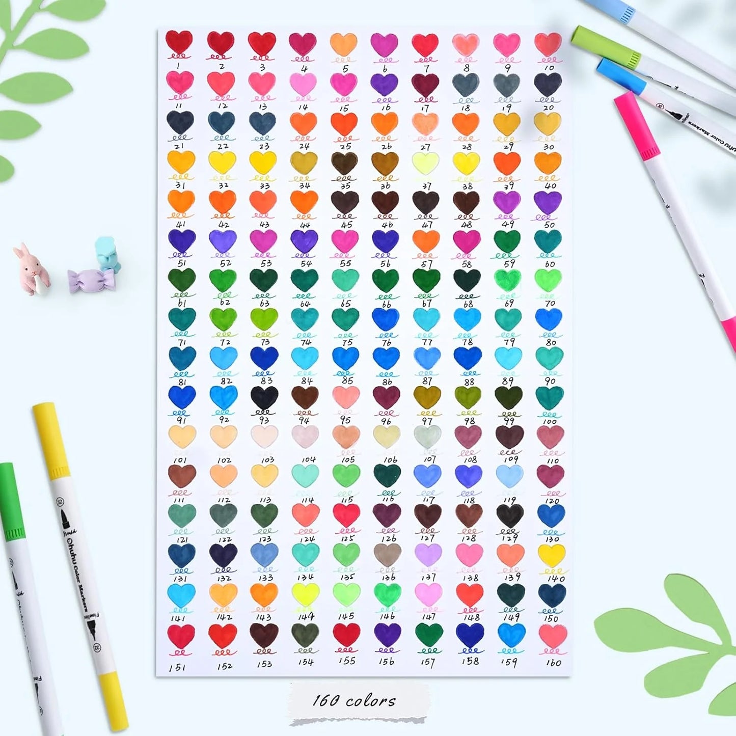 Ohuhu Dual Tip Brush markers – waterbasis – set van 160 in zwarte etui