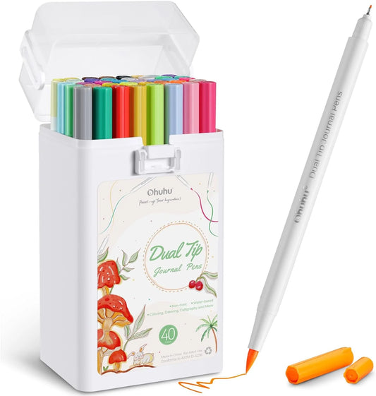 Ohuhu Dual Tip Journal Brush markers – waterbasis – set van 40
