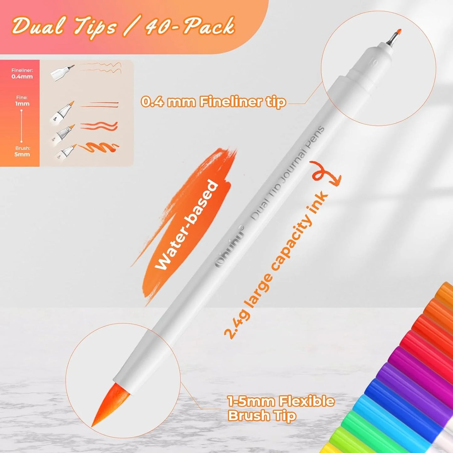 Ohuhu Dual Tip Journal Brush markers – waterbasis – set van 40
