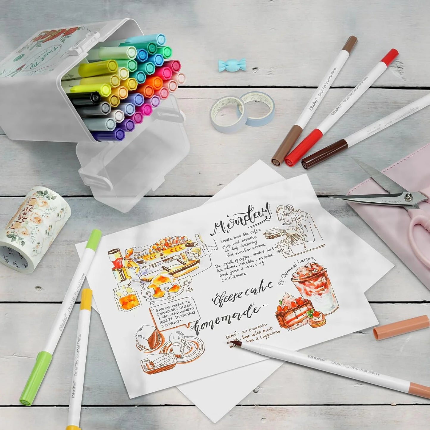 Ohuhu Dual Tip Journal Brush markers – waterbasis – set van 40