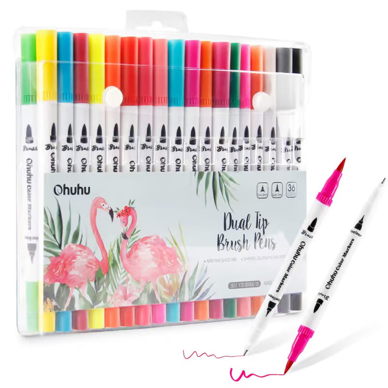 Ohuhu Dual Tip Brush markers – waterbasis – set van 36