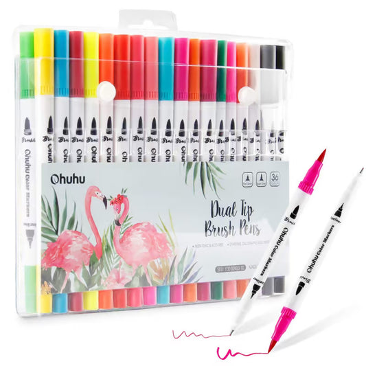 Ohuhu Dual Tip Brush markers – waterbasis – set van 36