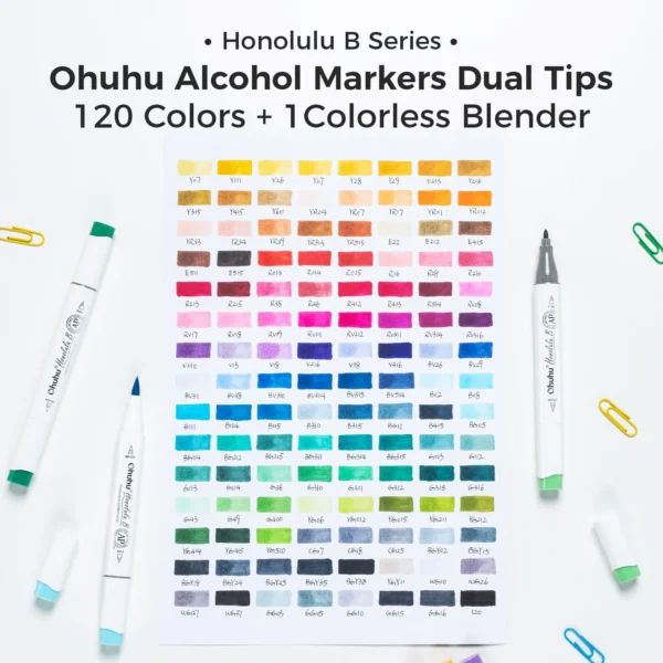 Ohuhu Honolulu B 120 kleuren + 1 blender - kleurswatches overzicht