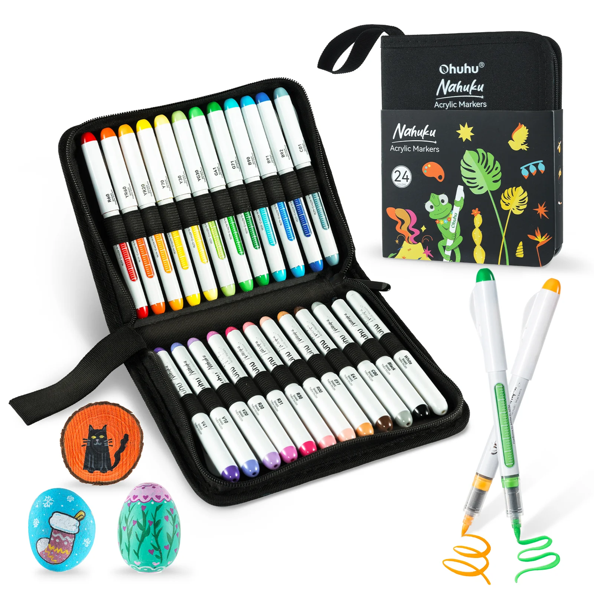 Ohuhu Nahuku Acrylic Markers 24 kleuren set in draagtas met doos