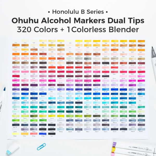 Ohuhu Honolulu B 320 kleuren + 1 blender - kleurswatches overzicht