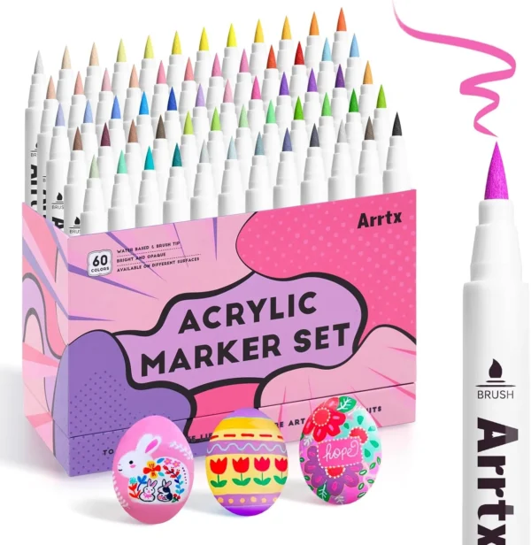 Arrtx Acrylic Marker Set 60 kleuren brush tip - set overzicht in display