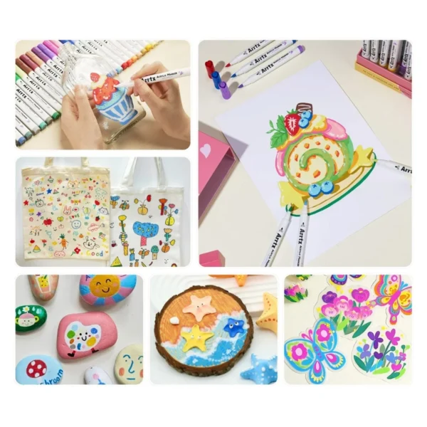Arrtx Acrylic Markers in gebruik - collage op glas, papier, canvas, stenen en hout