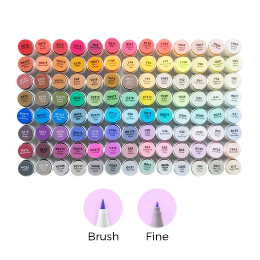 Ohuhu Honolulu B 104 kleuren - caps overzicht met Brush & Fine punt