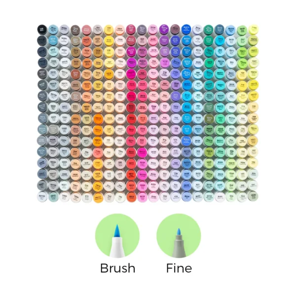 Ohuhu Honolulu B 320 kleuren - caps overzicht met Brush & Fine punt