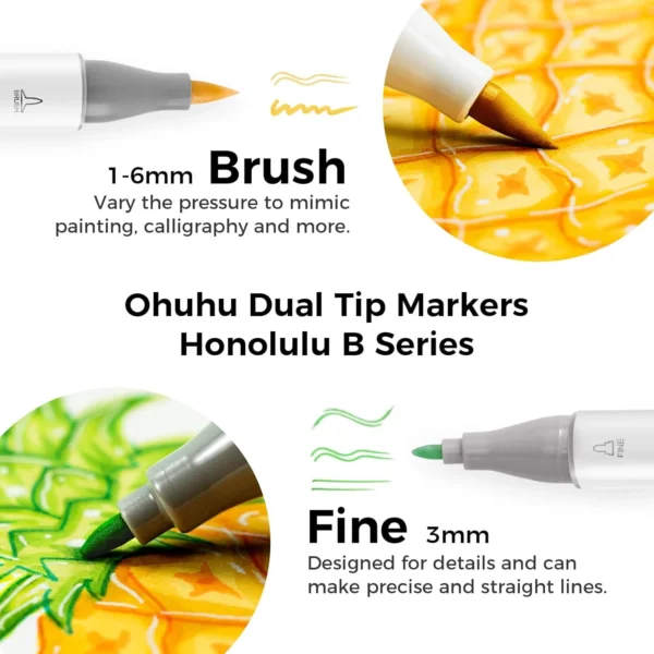 Ohuhu Honolulu B - Brush 1-6mm en Fine 3mm punt detail