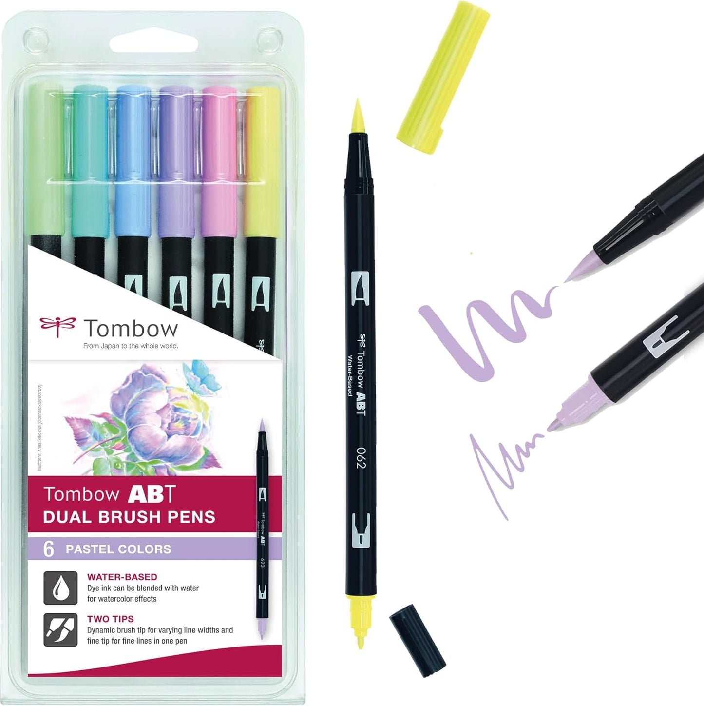 ABT Dual Brush Pen set van 6 Pastel Colors (waterbasis)