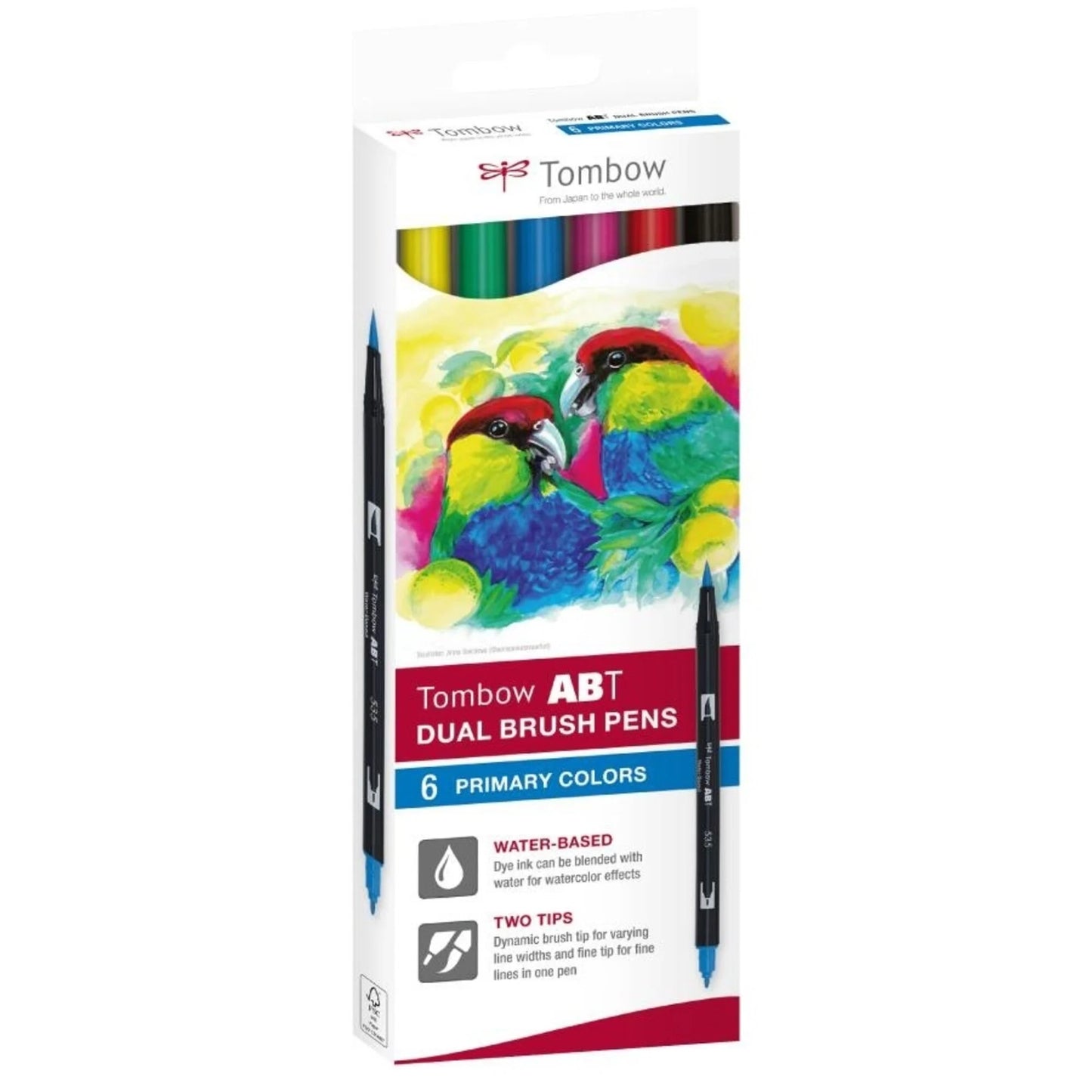 ABT Dual Brush Pen set van 6 primaire kleuren (waterbasis)